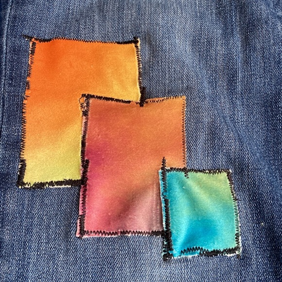 Jeans LOYAL MUSE UPCYCLED Sz 8 Reg Embroidery Butterfly Patches LOVE Rainbow 🌈 - Picture 5 of 14